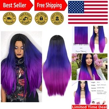 26-Inch Ombre Purple Synthetic Wig - Rainbow Mermaid Look for Cosplay Parties