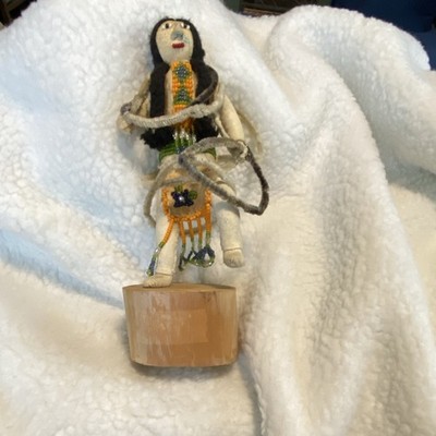 Native American Handmade Kachina Doll with Beadwork and Wooden Base