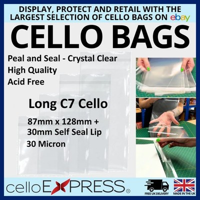 Zellophan Displaytüten Karten lang C7 87 mm x 128 mm + 30 mm selbstklebende Klappe Cello