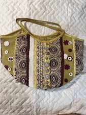 Ipa Nima Handbag Bucket Shoulder Bag Green Burgandy Sequin Lace Patchwork