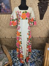 Vintage Ui-maikai Hawaiian Aloha Barkcloth Maxi Dress w1043