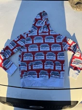 HUF Anheuser-Busch Budweiser Beer All Over Print  Hooded Sweatshirt Hoodie Sz S