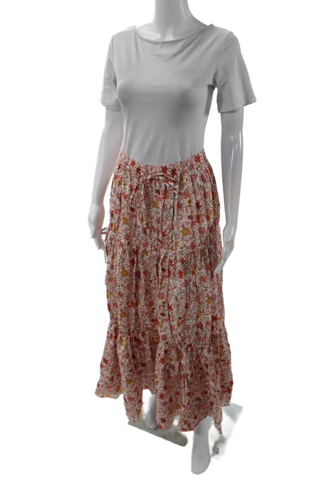 J Crew Womens Cotton Drawstring Elastic Waistband Floral Maxi Dress Multi Size S - Image 2 of 4