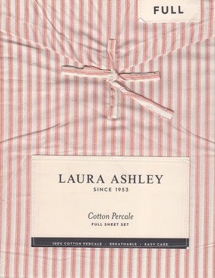 Laura Ashley Full Sheet Set Tessas Ticking Stripe Beige 4pc Farmhouse Cottage