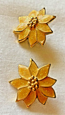 VTG 1989 AVON "White Christmas" Yellow Glitter 1" Poinsettia Pierced Earrings