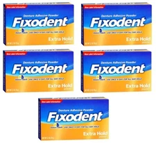 5 Pack Fixodent Denture Adhesive Powder Extra Hold 2.70Oz Each