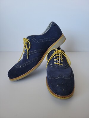 Johnston & Murphy Ellington Oxford Mens 10M Shoes Blue Suede Wingtip w/Yellow St Johnston & Murphy Suede Men main image 4