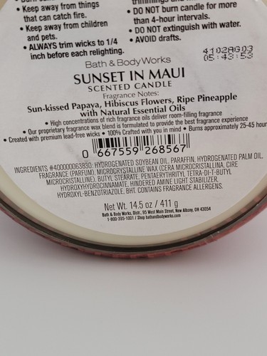Bath & Body Works 3-Wick Candle Sunset in Maui 14.5 oz NEW - Picture 5 of 5