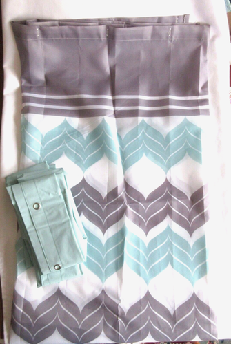 Contemporary Shower Curtain Chevron Stripe Aqua Gray White 72 x 72 + Liner New