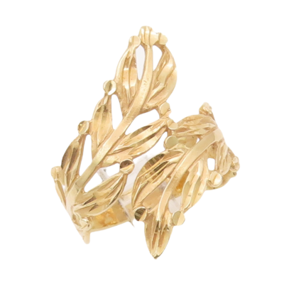 14K GOLD Vintage Ring Rough Carved Cutout Bypass Leaves Sz 8
