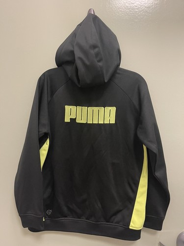 Puma Boys Polyester L Full Zip Black Neon Green Activewear Track Hoodie Jacket - Picture 3 of 11