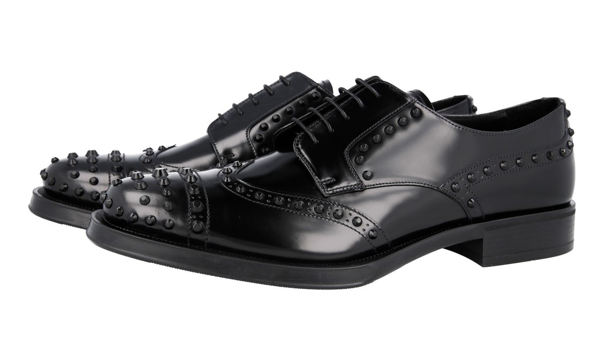 PRADA Leather Derby Studded RUNWAY Dress Shoes - Black - NEW | eBay