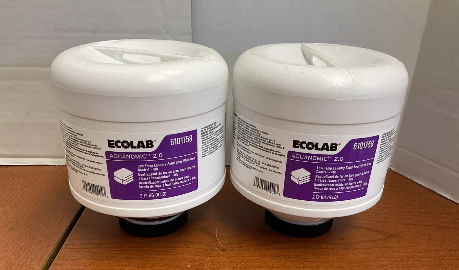 2 P~Ecolab Aquanomic 2.0 Low Temp Laundry Solid Sour Iron Control, Broken Caps