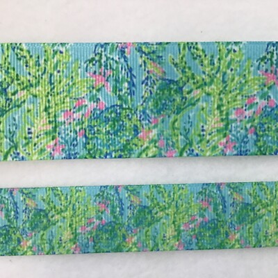 Heavenly swimming turtles palm beach style aqua green grosgrain ribbon 7/8'' 1.5''