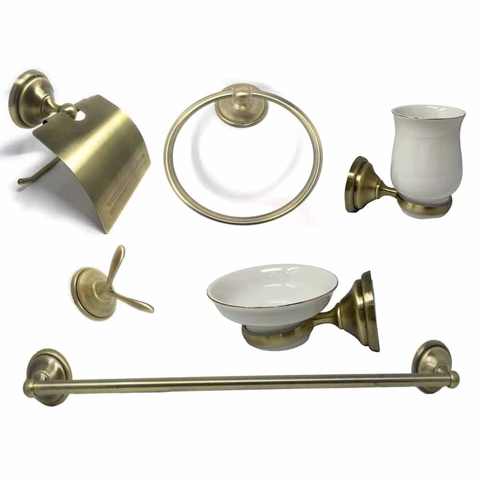 VETRINEINRETE Set bagno classico oro satinato e vetro 6pz portarotolo sapone asciugamano 52644