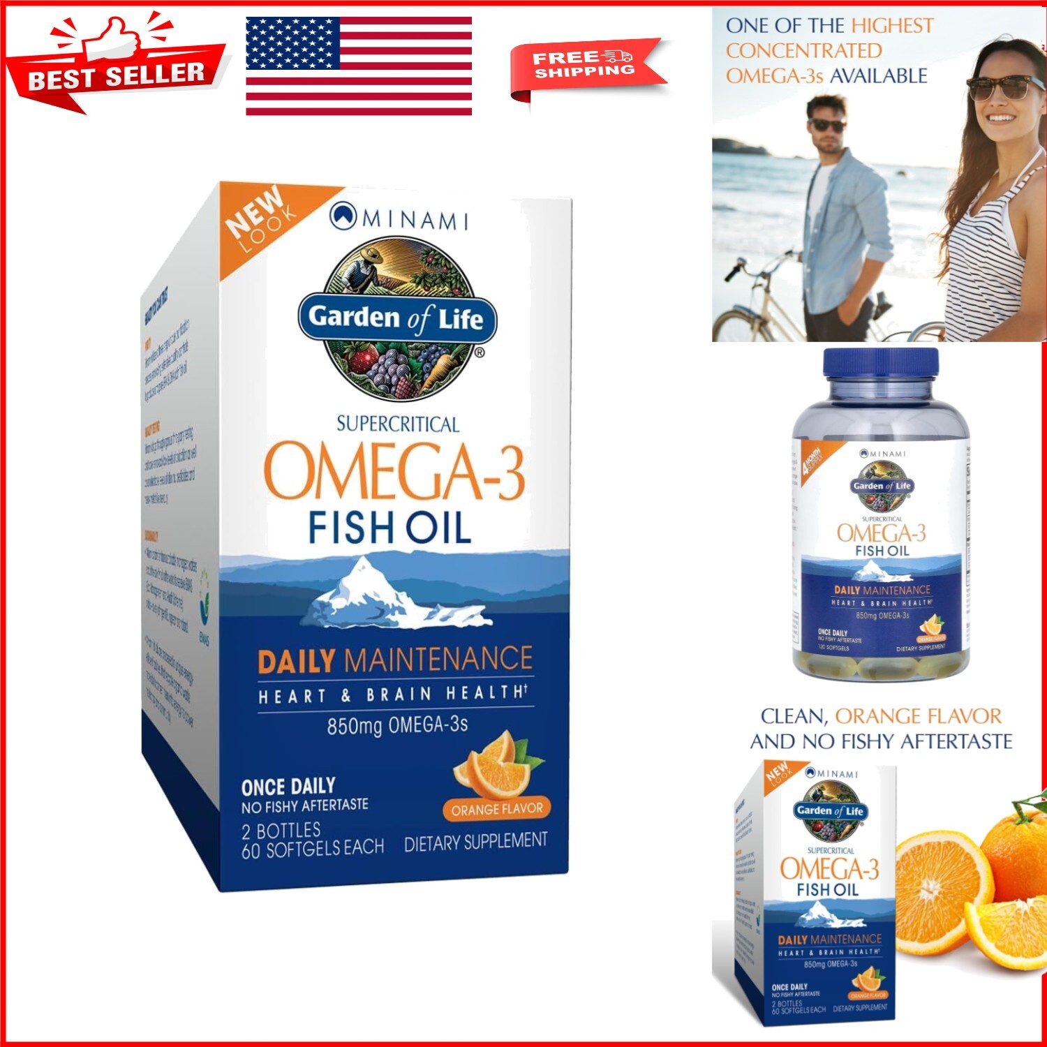 Heart Health & Brain Function Omega-3 Supplement - 120 Count, No Aftertaste