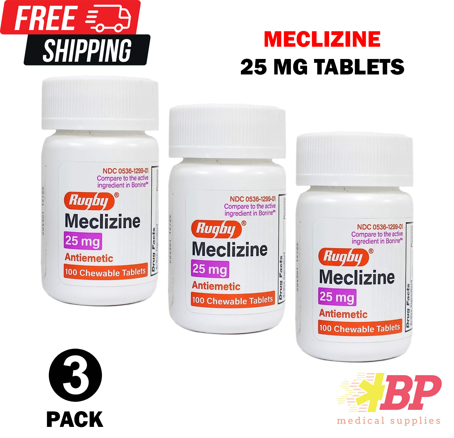 Meclizine HCL 25mg For Bonine Travel Sickness 100 Chewable Tablets 3