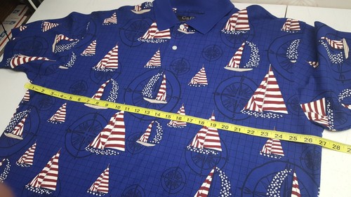 Cutter & Buck Sport Mens Sz XL Nautical All Over Print Sailboat Polo Shirt - Picture 4 of 5