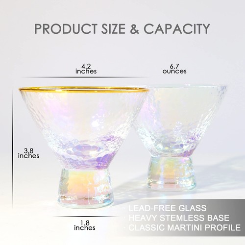 Lysenn Iridescent Stemless Martini Glasses Set of 2 - Premium Hammered Cockta... - Picture 8 of 9