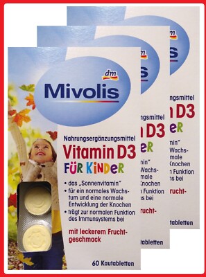 60x VITAMIN D3 FOR CHILDREN TODDLERS GROWTH HEALTH IMMUNE SYSTEM MIVOLIS!!