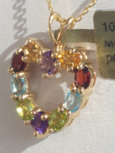 Ciondolo cuore taglio ovale multi pietre preziose in laboratorio oro giallo massiccio 10 kt - Foto 4 di 24
