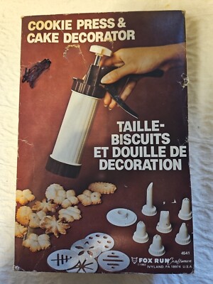 1982 Fox Run Craftsmen Cookie Press 6 Designs Incl Instructions Box Vintage 4541