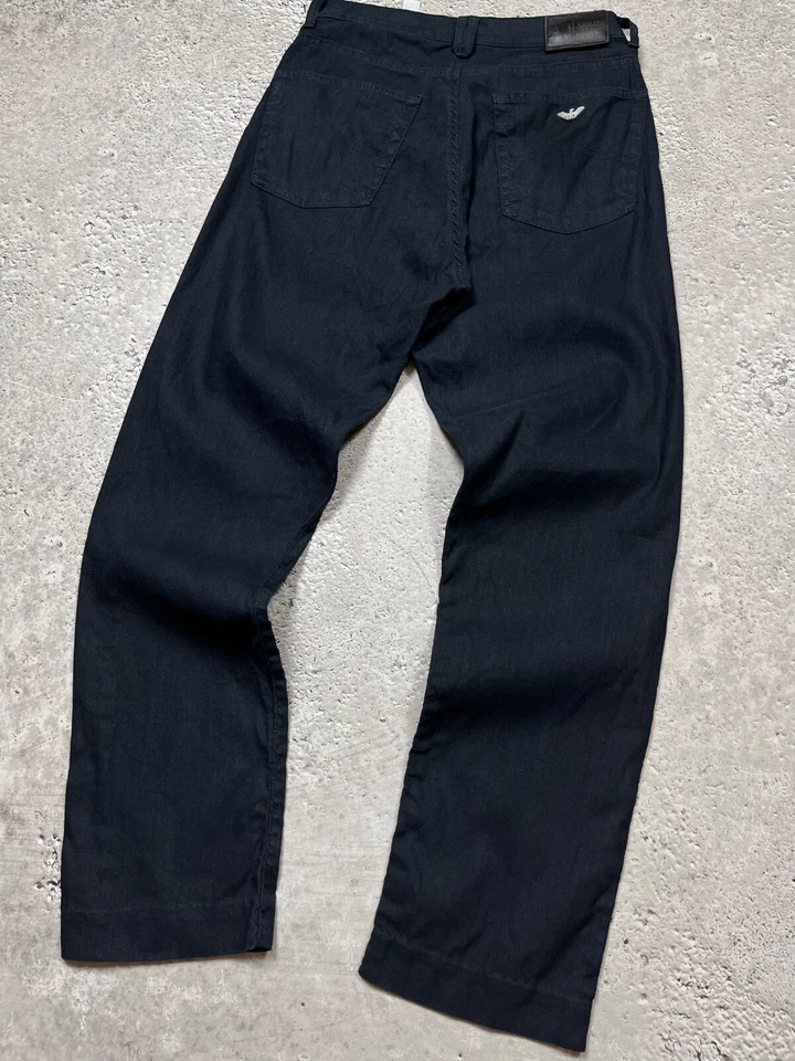 AJ Armani Jeans Comfort Fit Linen Pants Navy Blue Italy Made Size 32 - Image 3 of 4