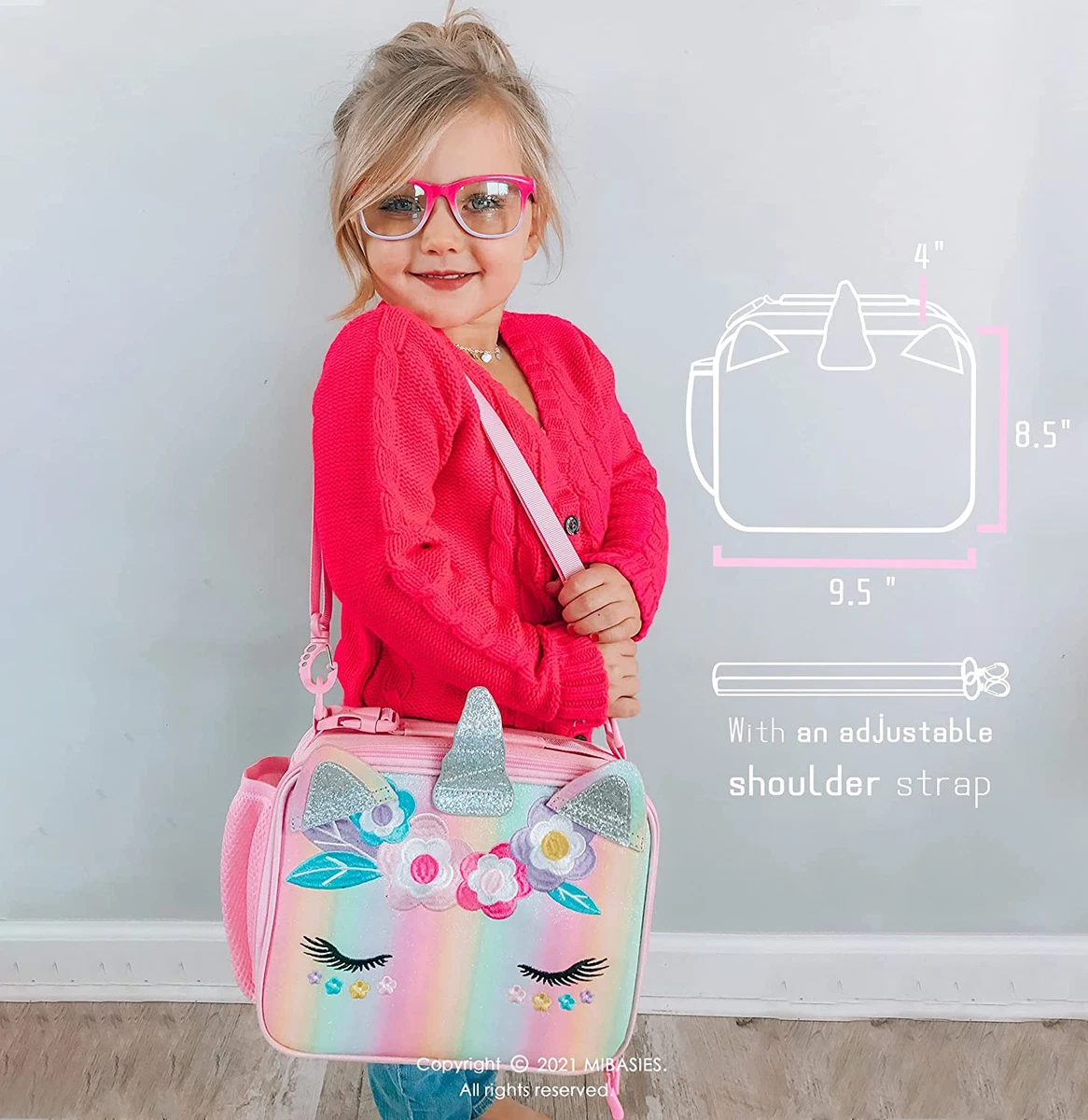 Lunch Box For Kids Girls, Insulated Rainbow Tote Bag Leakproof