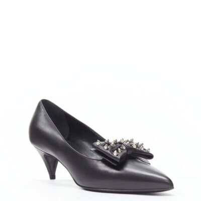 SAINT LAURENT Pompe à boutiques bout pointes argentées cloutées pointe nœud papillon EU37