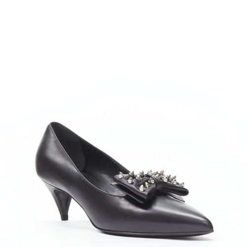 SAINT LAURENT Pompe à boutiques bout pointes argentées cloutées pointe nœud papillon EU37
