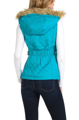 Chaleco acolchado ligero con capucha de piel con cremallera para mujer Auliné Collection - Imagen 36 de 109