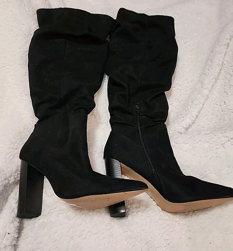 Express Knee High Boots Slouchy Black Vegan Suede Size 8