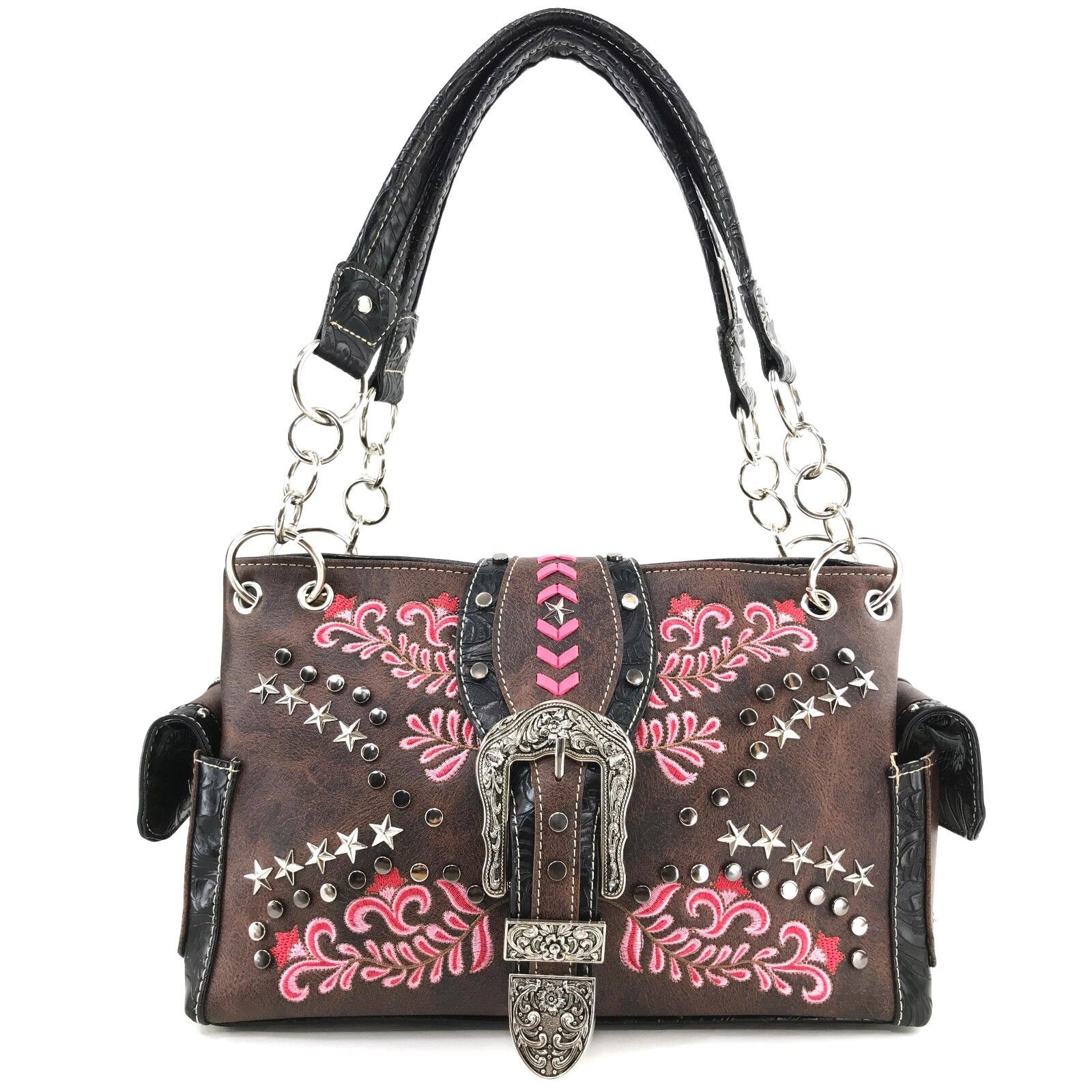 Justin West Floral Embroidery Butterfly Rhinestone Buckle Stud Conceal Carry Handbag Purse