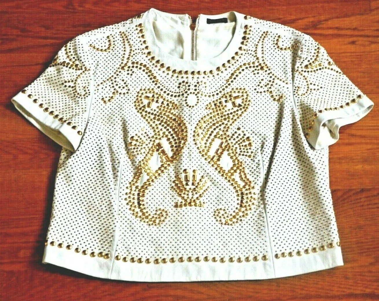 Versace — New Gianni VERSACE Leather Studded White Gold Dress 2012 Runway Top US 2 4 IT 40