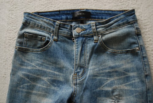 AMIRI hellblau gerissene Jeans Denimhose rot Blumenmuster Patches Größe 29W - Bild 4 von 8