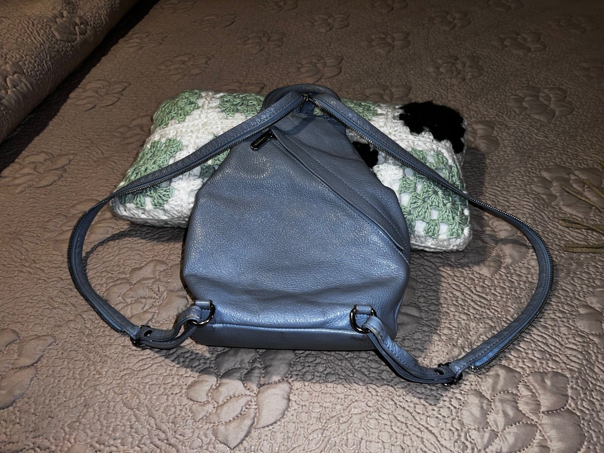 Valentina Blue Pebbled Leather Sling Backpack Valentina Backpack / Shoulder Bag Purse Blue Sling Bag  main image 3