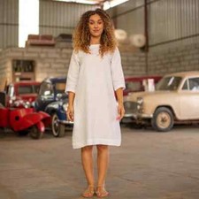 Linen Midi Dress with Pockets, Boat Neck Summer Dress, Plus Size Clothing