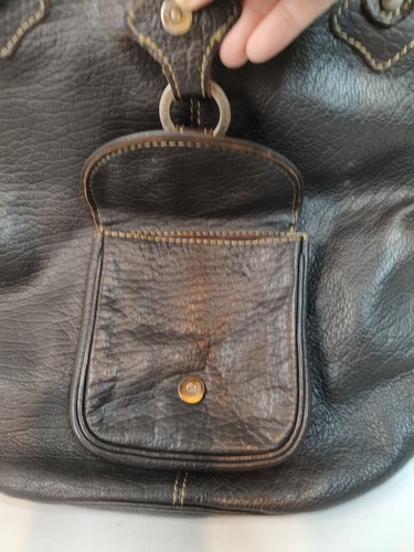 Lumi Finland All Genuine Leather Tote Purse Bag Dark Brown Suede Metal Accent - Picture 3 of 12