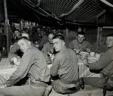 WW2 Photo Group Of U.S. Soldiers Sitting At Tables Under Tents