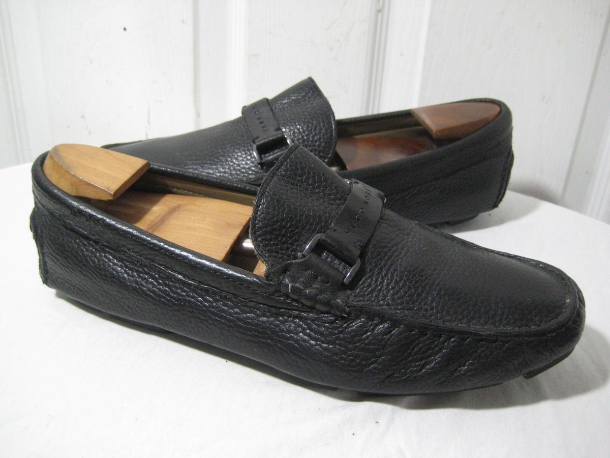 Hugo Boss Black Leather Loafer Driving Moccasin Shoes Men display picture 2