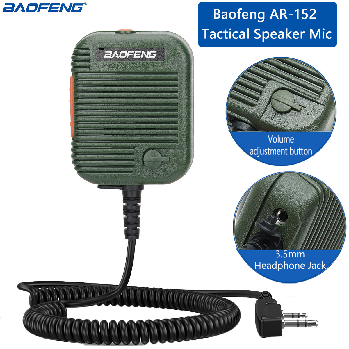 Baofeng AR-152 Tactical Speaker Mic Volume Adjustable for UV-5R Two Way Radio US