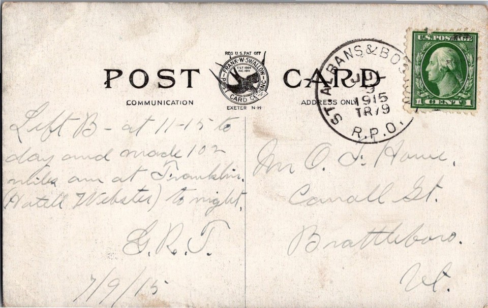GOLDPATH US POSTCARD 1915, ST. ALBANS & BOSTON, R.P.O. CV618_P25 eBay