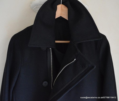 All Saints Mens Moritz Wool/Leather Pea Coat Ink/Navy BNWT Size XS £348 - 第 6/12 張圖片