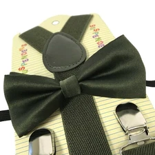 "HUNTER GREEN" Matching Suspender & Bow-Tie Set Kids Toddler Baby Boys Girls 