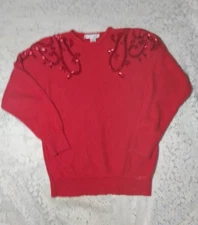 Vintage 80s-90s Sarah Taylor Silk Angora Knit Beaded Sweater Red Size S Read