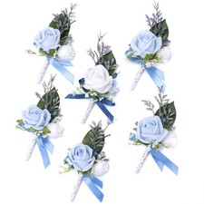 6 PCS Blue Boutonniere For Men Groom Groomsmen Artificial Flowers Wedding Prom