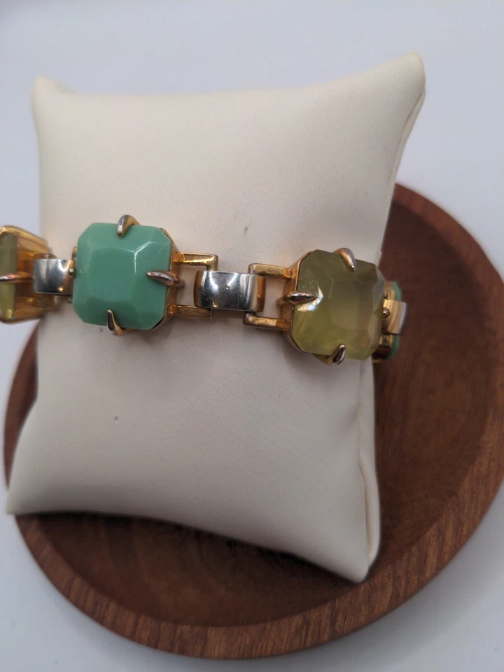 Pulsera Vince Camuto Facetada Cuadrada Verde Menta Estrás Declaración Eslabón Bordillo Foto 3 de 4
