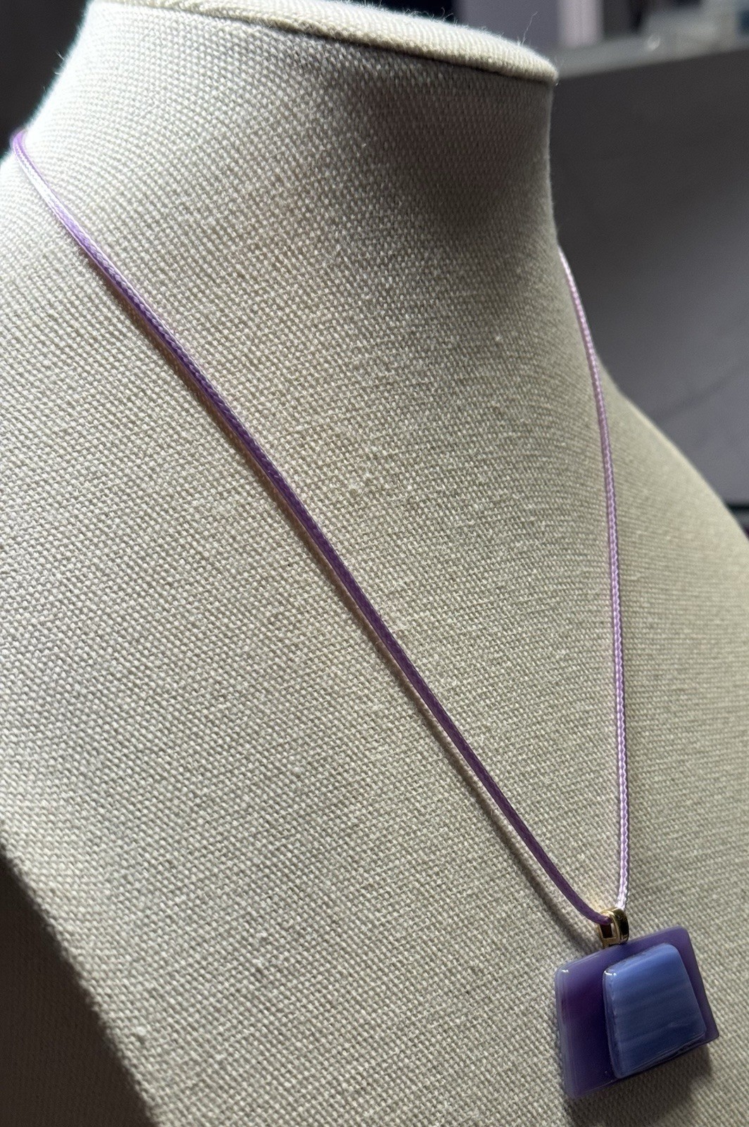 Vintage Handcrafted Purple Rectangular Glass Pend… - image 3