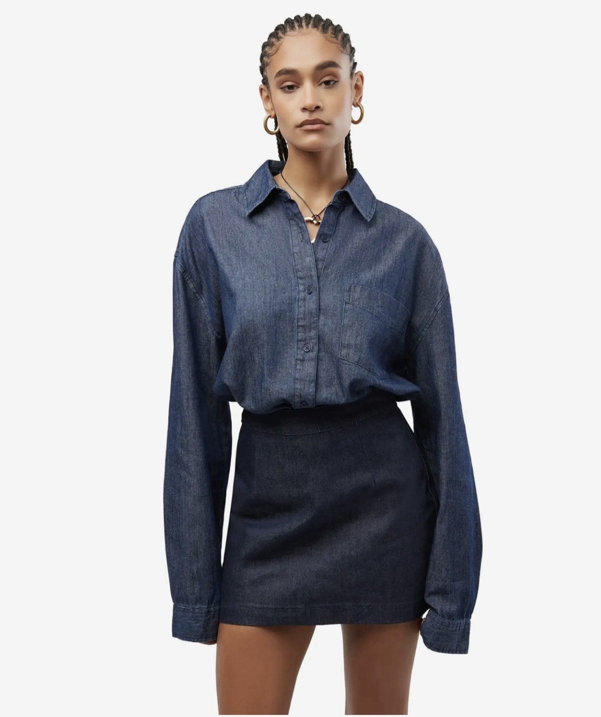 WEWOREWHAT Women's Blue Denim 100% Cotton Button-Up Shirt Size M/L