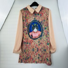 Maier Kaina Vintage Kitsch Cat Print Blouse Rare Statement Top M